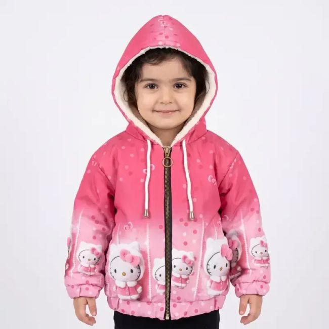 سویشرت دخترانه کیتی صورتی پارچه شمعی داخل خز زیپدار تولید ایران مناسب پاییز بهار زمستان (2)