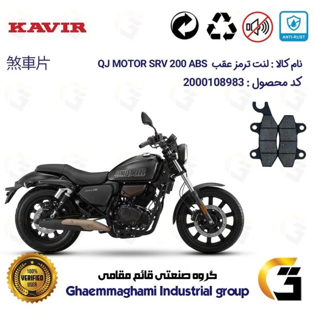 لنت دیسکی ترمز عقب موتور سیکلت  کد 1009 مناسب برای کیو جی اس آر وی 200 KAVIR QJ MOTOR SRV 200 ABS  کویرموتور