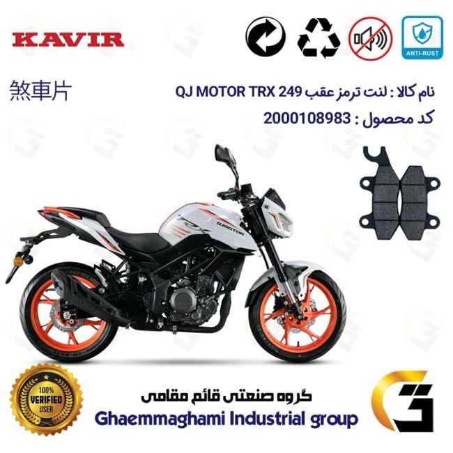 لنت دیسکی ترمز عقب موتور سیکلت کد 1009 مناسب برای کیوجی تی آر ایکس 250 QJ MOTOR TRX 249 کویر موتور