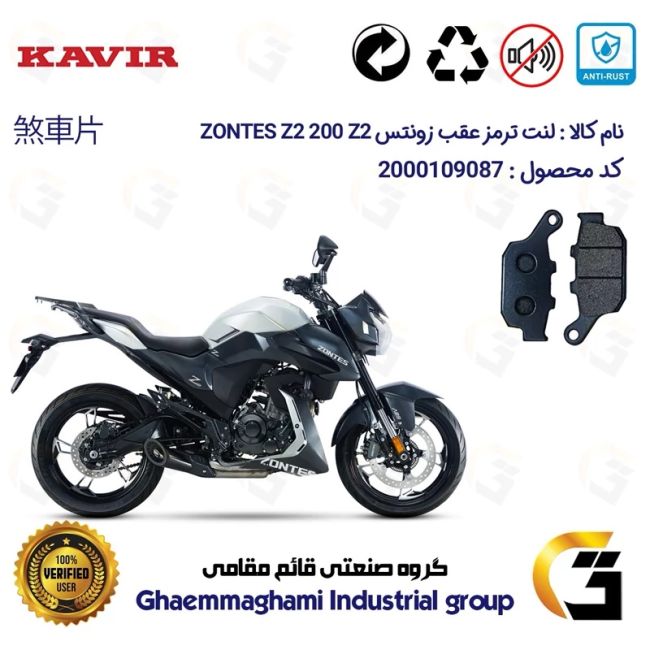 لنت دیسکی ترمز عقب موتور سیکلت  کد 1055 مناسب برای زونتس زد 2 200 زد 2 ZONTES Z2 200 Z2 کویر موتور