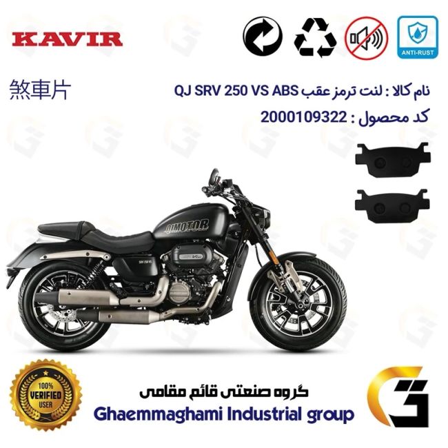 لنت دیسکی ترمز عقب موتور سیکلت  کد 1176  مناسب برای کیو جی اس آر وی 250 وی اس KAVIR QJ MOTOR SRV 249 VS کویر موتور