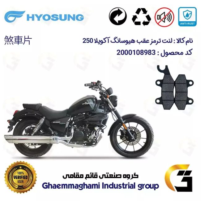 لنت دیسکی ترمز عقب موتورسیکلت کد 1009 مناسب برای هیوسانگ آکویلا 250 HYOSUNG AQUILA GV250 کویر موتور