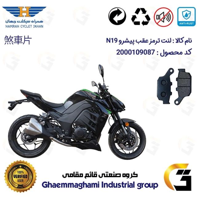 لنت دیسکی ترمز عقب موتور سیکلت  کد 1055 مناسب برای پیشرو ان PISHRO N 19 (طرح زد Z) همراه سیکلت جهان