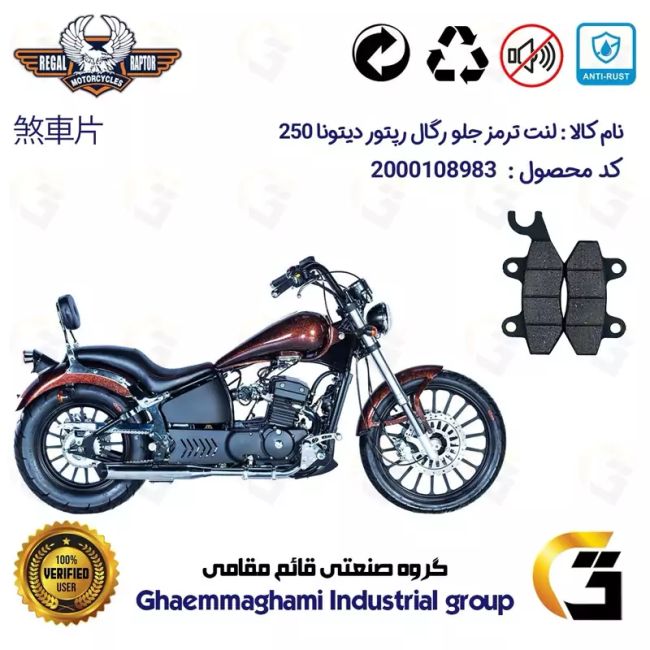 لنت دیسکی ترمز جلو موتور سیکلت کد 1009  مناسب برای رگال رپتور دیتونا 250 REGAL RAPTOR DAYTONA 249 