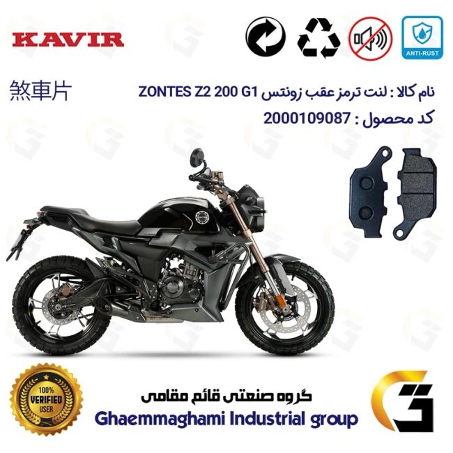 لنت دیسکی ترمز عقب موتور سیکلت  کد 1055 مناسب برای زونتس زد 2 200 جی1 ZONTES Z2 200 G1 کویر موتور