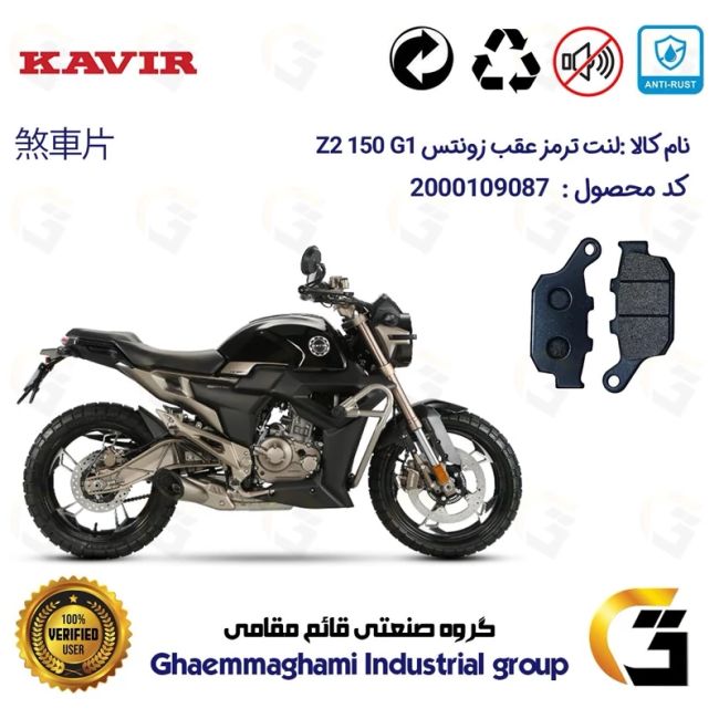 لنت دیسکی ترمز عقب موتور سیکلت کد 1055 مناسب برای زونتس زد2 150 جی1 ZONTES Z2 150 G1 کویر موتور
