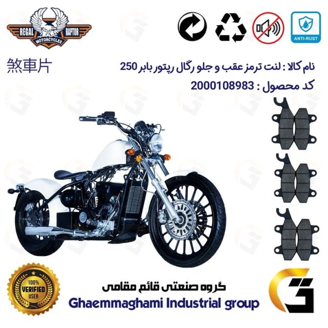 پک اقتصادی لنت ترمز جلو و عقب موتور سیکلت  کد 1009009009 مناسب برای رگال رپتور بابر 250 REGAL RAPTOR BOBBER 249 